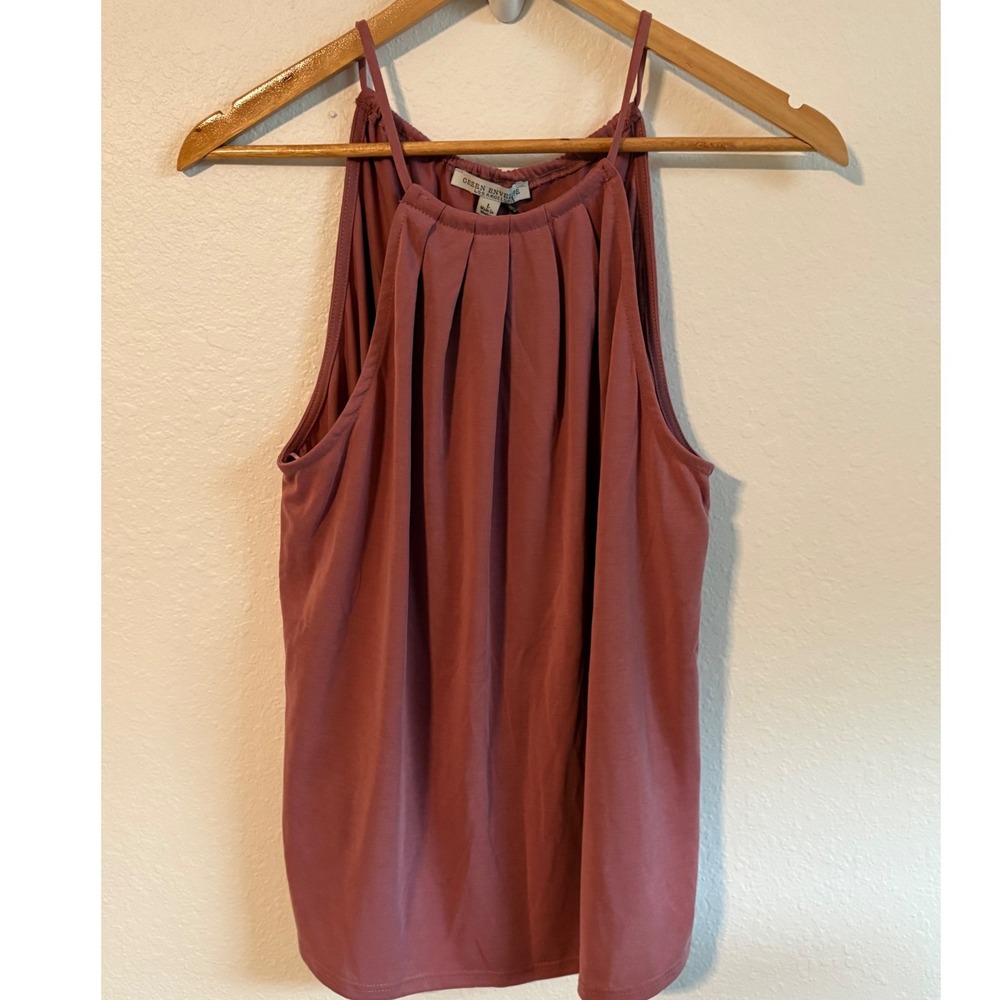 Green Envelope Mauve Pleated High Neck Sleeveless Thin Strap Top NWT Large